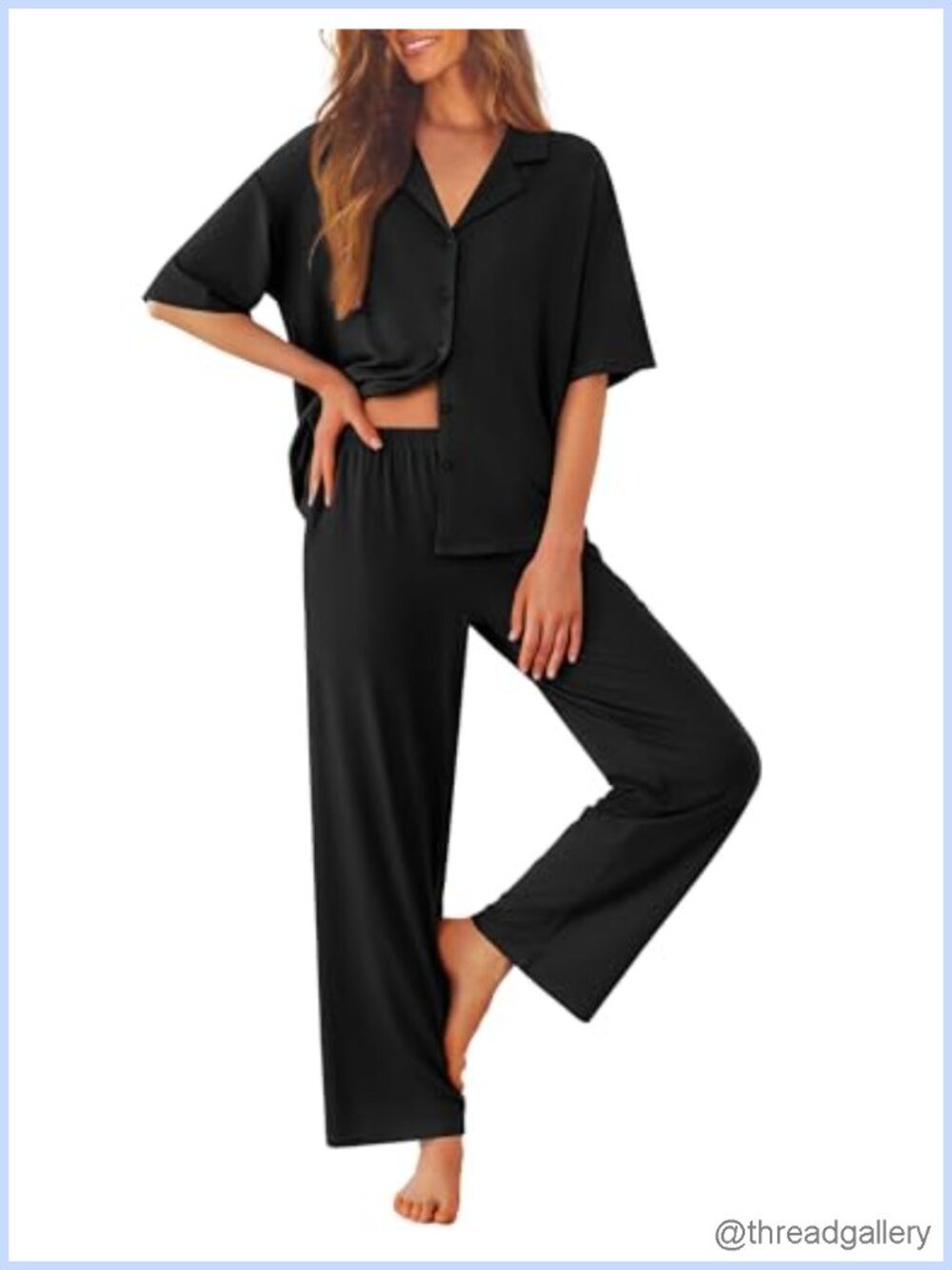 Ekouaer Women Pajama Set Button Down Sleepwear Short Sleeve Long Pants 2 Piece